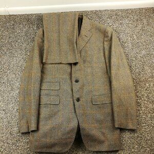 NWOT Alfred Dunhill Suit Wool Cashmere Glen Plaid Beige Brown 38R 30W Italy Made